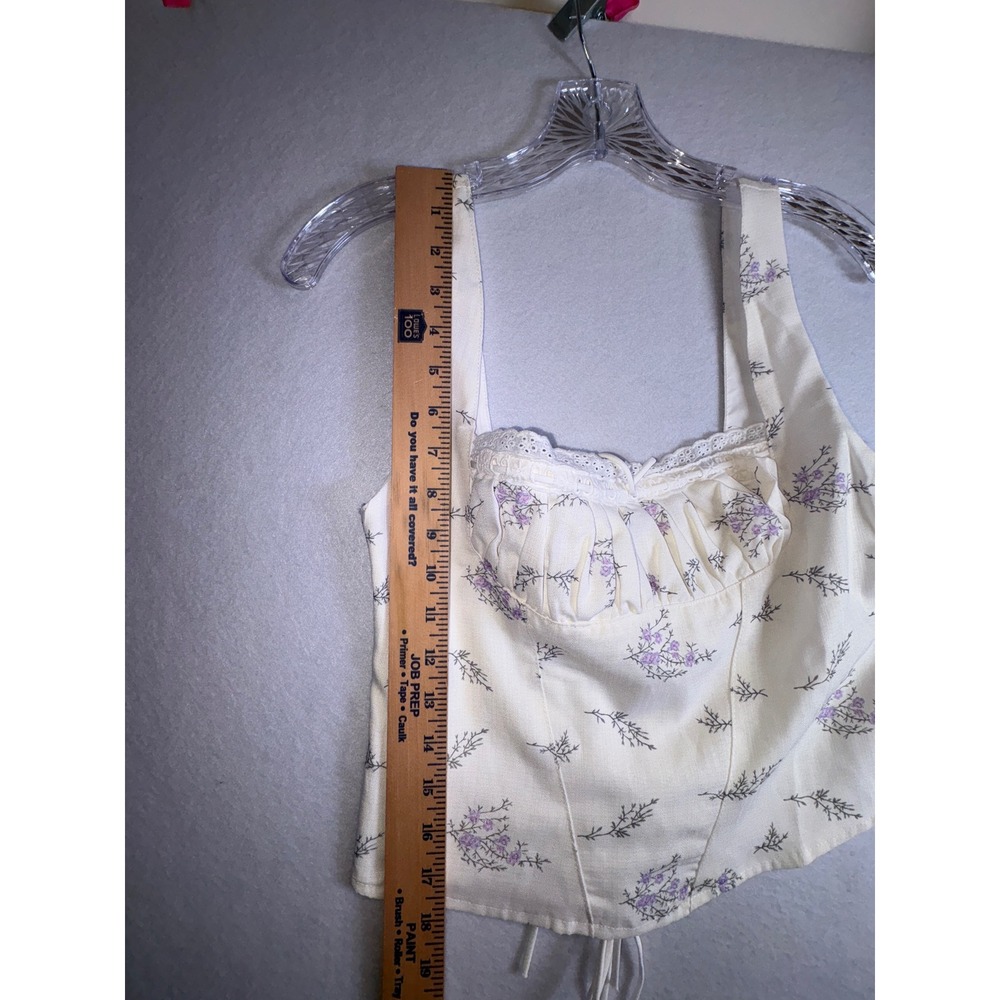 2bella Boutique Floral Lace Up Corset Top Cream Purple Cottagecore NWT Medium - Picture 12 of 12